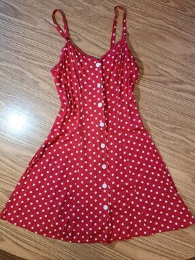 Vintage Red & White Polka Dot Button-Front Mini Dress